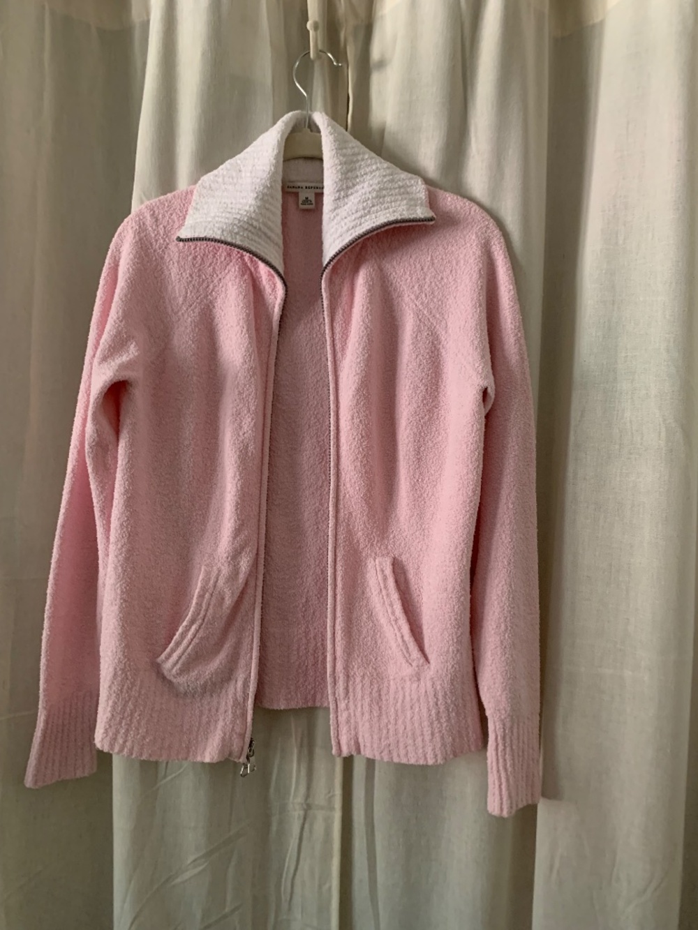 Vintage Banana Republic M Pink Cotton Blend Bouclé Full Zip Sweater Jacket - Picture 5 of 12